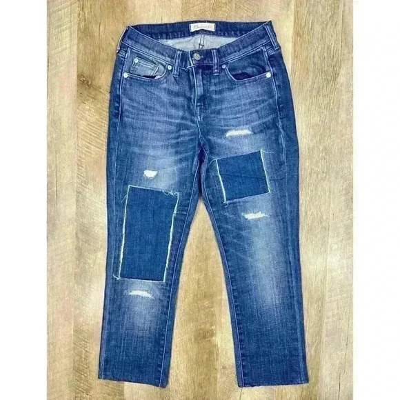 Madewell Jeans Size 25 Slim Boy Jean Patchwork Distressed Denim Mid Rise Stretch - Picture 3 of 10